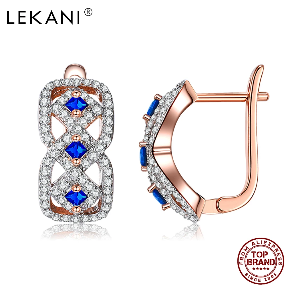 

LEKANI Cross Weave Stud Earrings For Women Geometry Rhombic Cubic Zirconia Rose Gold Plated Earring Female Party Fashion Jewelry