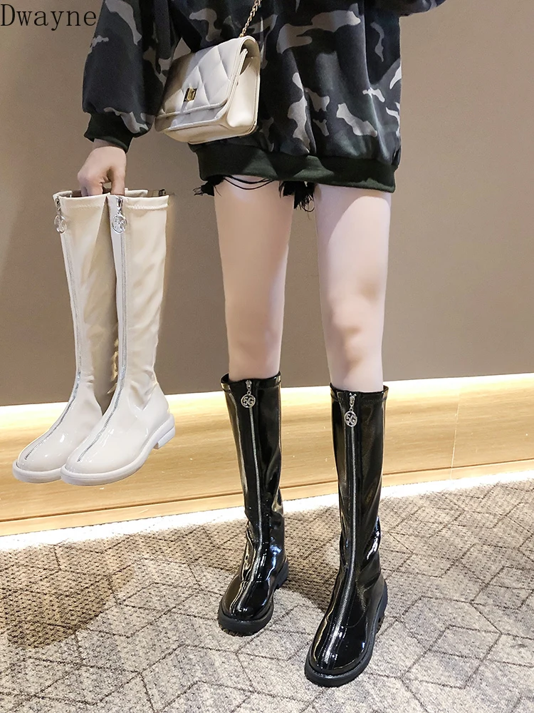 Детские сапоги осень-зима 2019 новые тонкие в британском стиле на молнии спереди