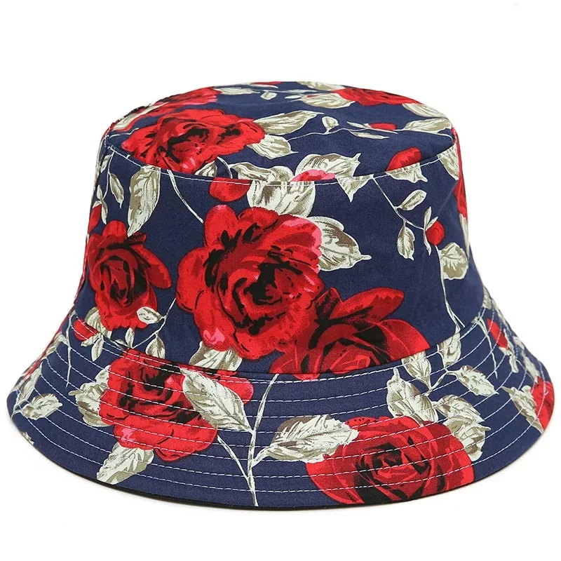 

Unisex New Bucket Hats for Women Summer Two-Sided Travel Beach Sun Hat Flower print Bob Cotton Fisherman Cap Panama Outdoor Caps
