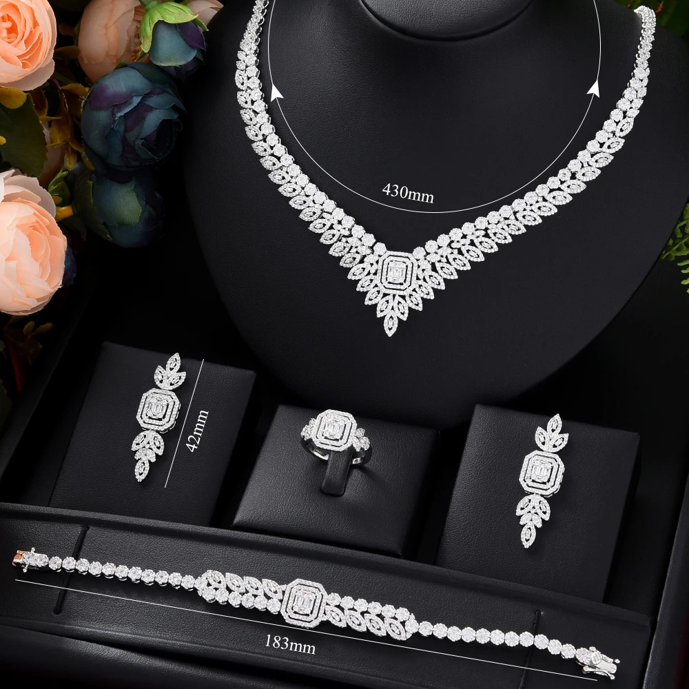 

Gorgeous new Trendy 4PCS Luxury Square Statement Jewelry set For Women Wedding Cubic Zircon CZ African Dubai Bridal Jewelry