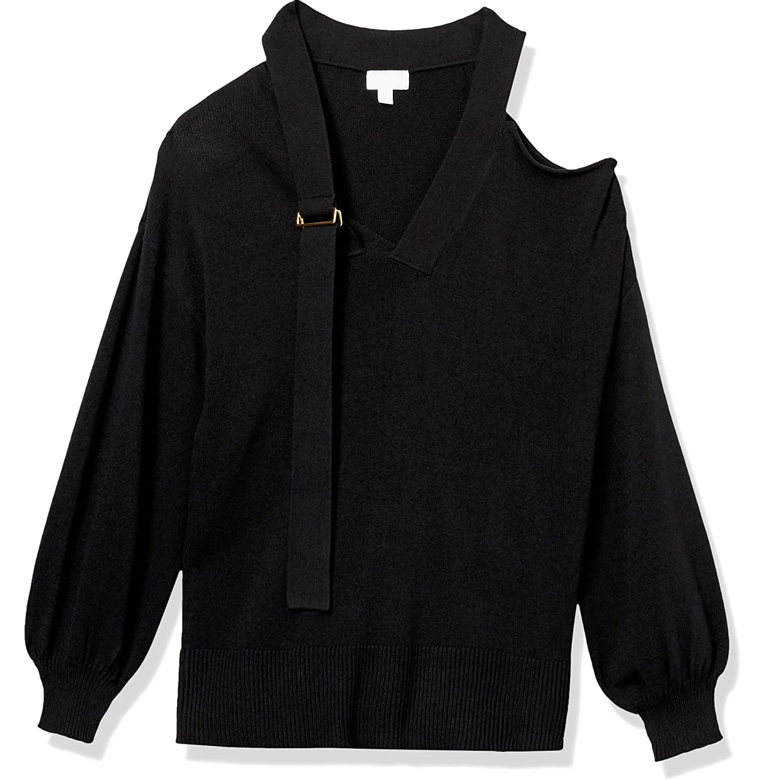 

Women Sweaters New Fashion Autumn Winter Loose Solid V-Neck Buckle Slouchy Irregular Design Casual Sweater