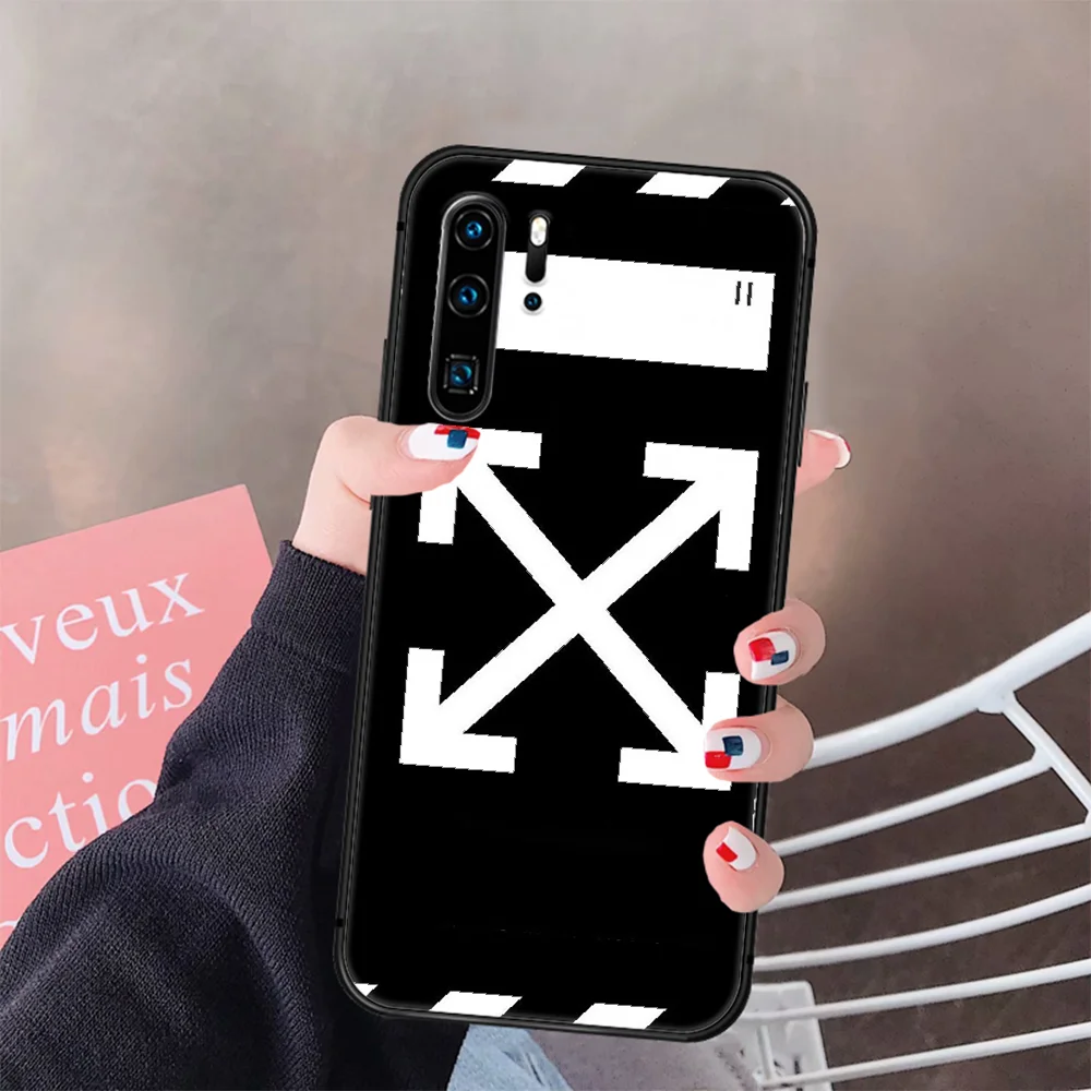 

Off OW Fashion Brand Phone Case Cover Hull For Huawei P8 P9 P10 P20 P30 P40 Lite Pro Plus Smart Z 2019 black Bumper Luxury Etui
