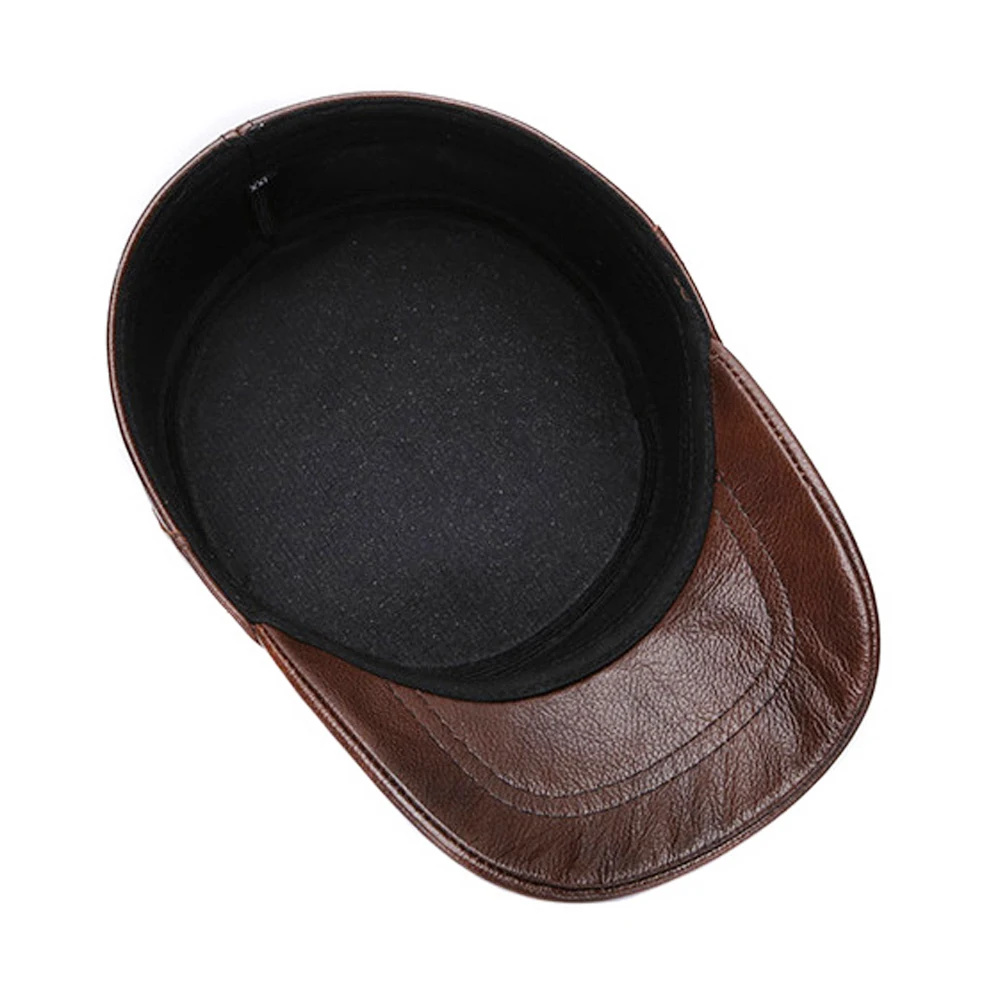 Hot Sale Winter Men Real Cowhide Leather Military Hats male 100% Genuine Cow Caps Fashion Top Flat Cap |
