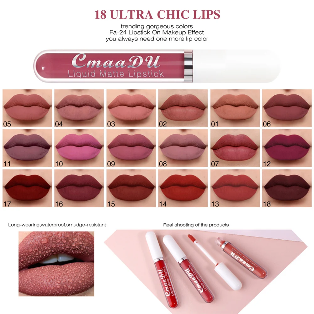 

18 Colors Sexy Red Lipsticks Waterproof Moisturizing Lip Glaze Tint Long Lasting Non-Stick Cup Lip Stick Makeup Korean Cosmetics