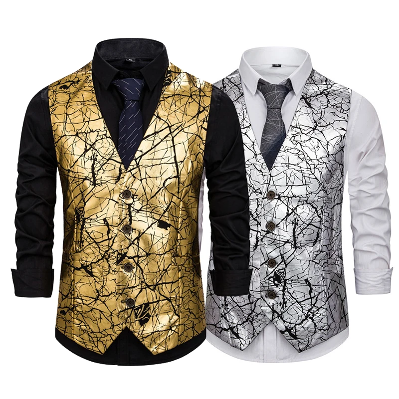 

New trend men's cyberpunk gold crackle print men's vest casual vest clothing vests big and tall mens tanktops