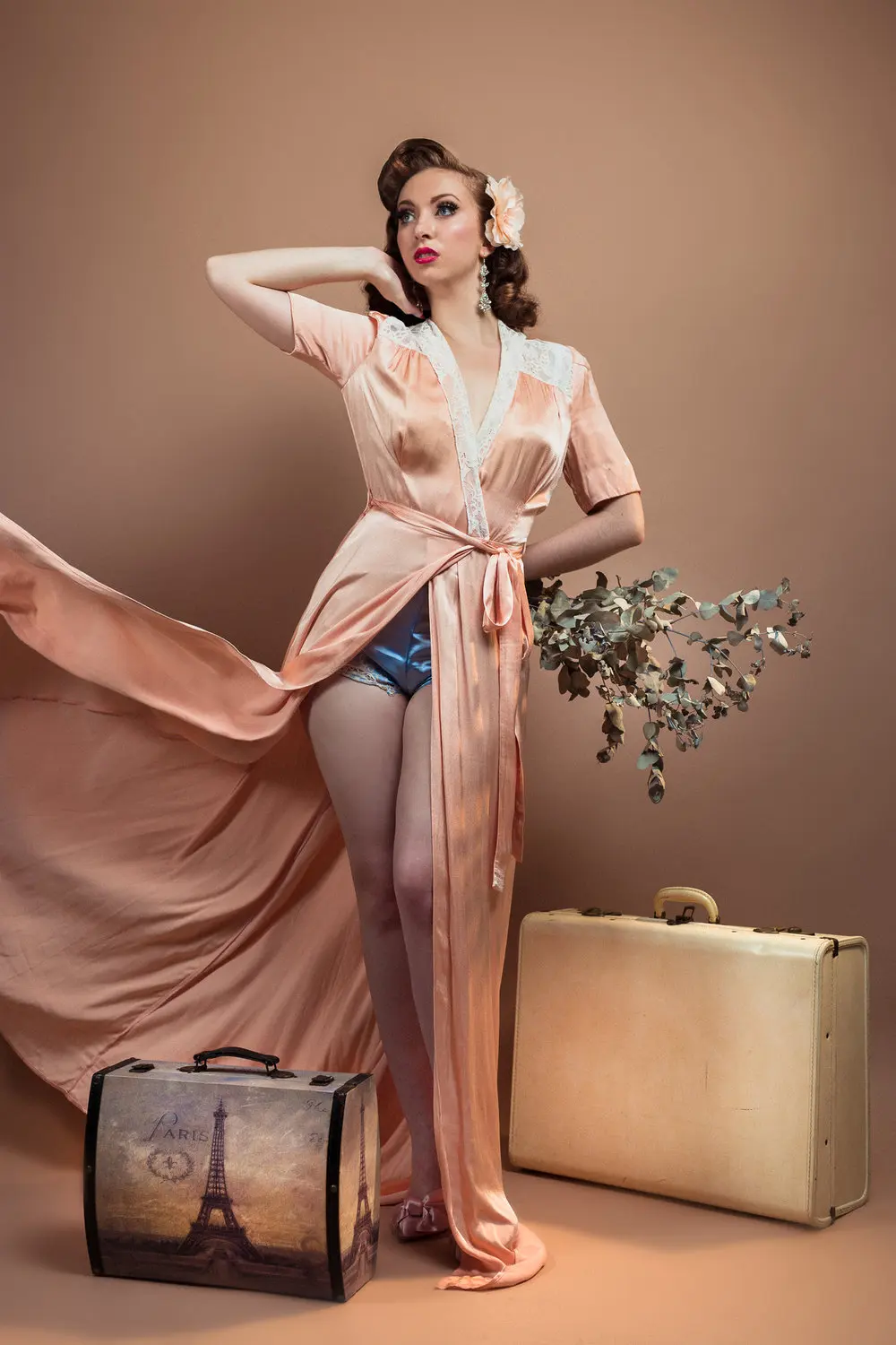 Женский пикантный халат Boudoir с поясом кружевное шелковое ночное белье ночная
