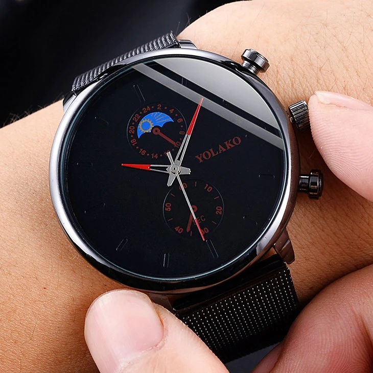 Модные мужские черные часы из нержавеющей стали с сеткой деловые роскошные