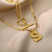 initial toggle clasp necklace for women stainless steel letter a z multi layered chain ot buckle necklace christmas jewelry