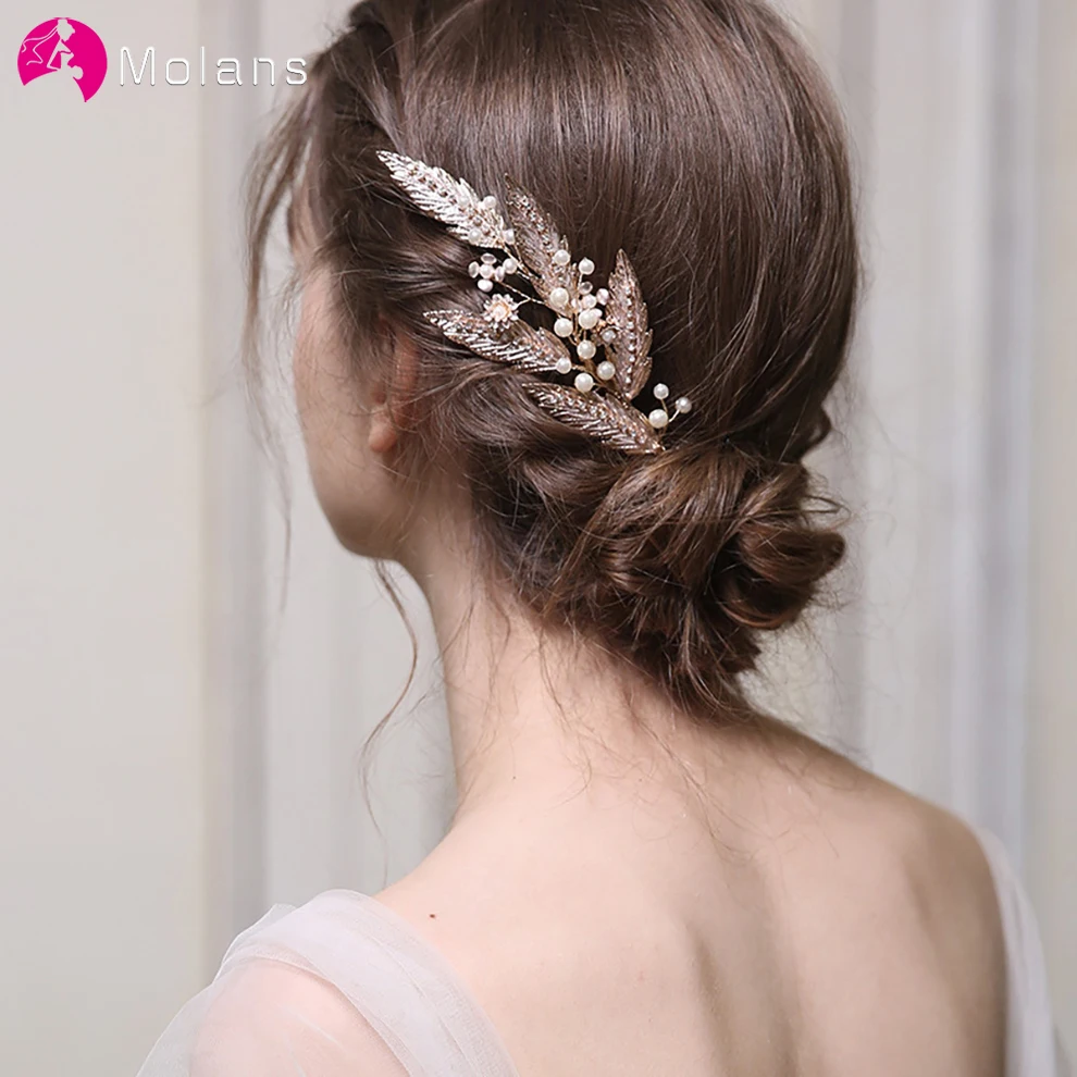 

Molans Pearl Crystal Wedding Hair Combs Hair Accessories for Bridal Leaf Rhinestone Headpiece Women Bride Hair ornaments Jewelry