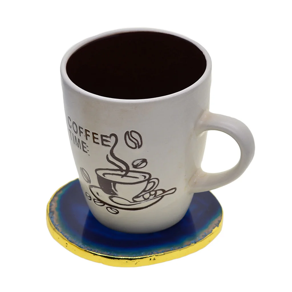 Натуральный нарезанный крашеный ломтик кристалла Coaster с золотым краем для