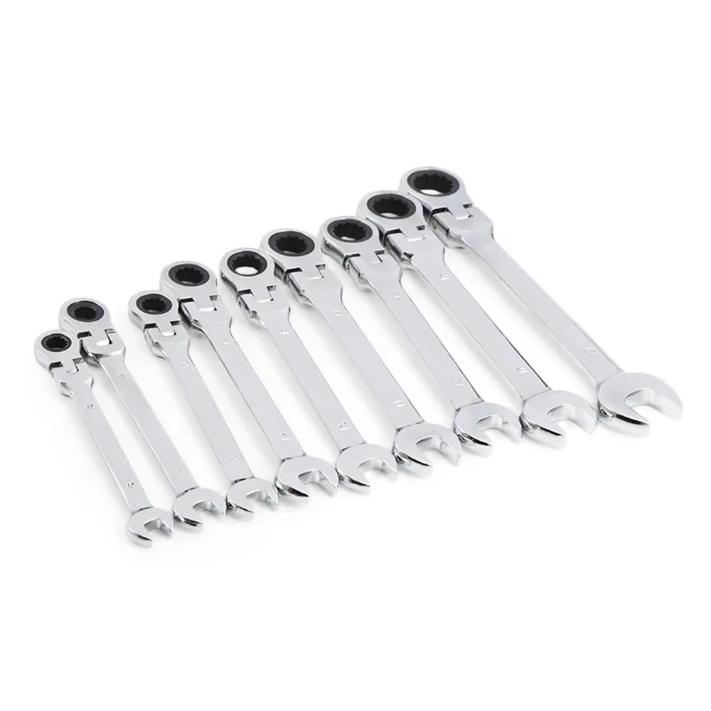 

9PCS 8 - 19mm Double End Wrench Tool Set Flexible Head Combination Ratchet Wrench Dual-Use Adjustable Wrench Repair Tool Set