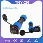 Square-3Pin водонепроницаемый разъем IP68 SPSD16, Электрический проводной разъем, мужские и женские вилки и розетки, светодиод для монтажа на панель Jack
