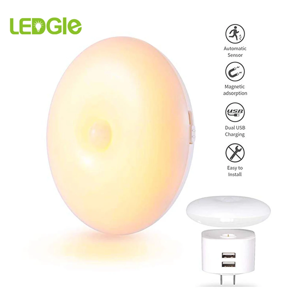 1.5W Motion Sensor Night Light with Dual Charging Sockets Rechargeable 220V LED Lamp Warm White Wireless Indoor Lighting | Освещение