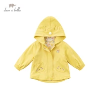 dbj16669 dave bella spring baby girls fashion cartoon cat pockets zipper hooded coat children tops infant toddler outerwear