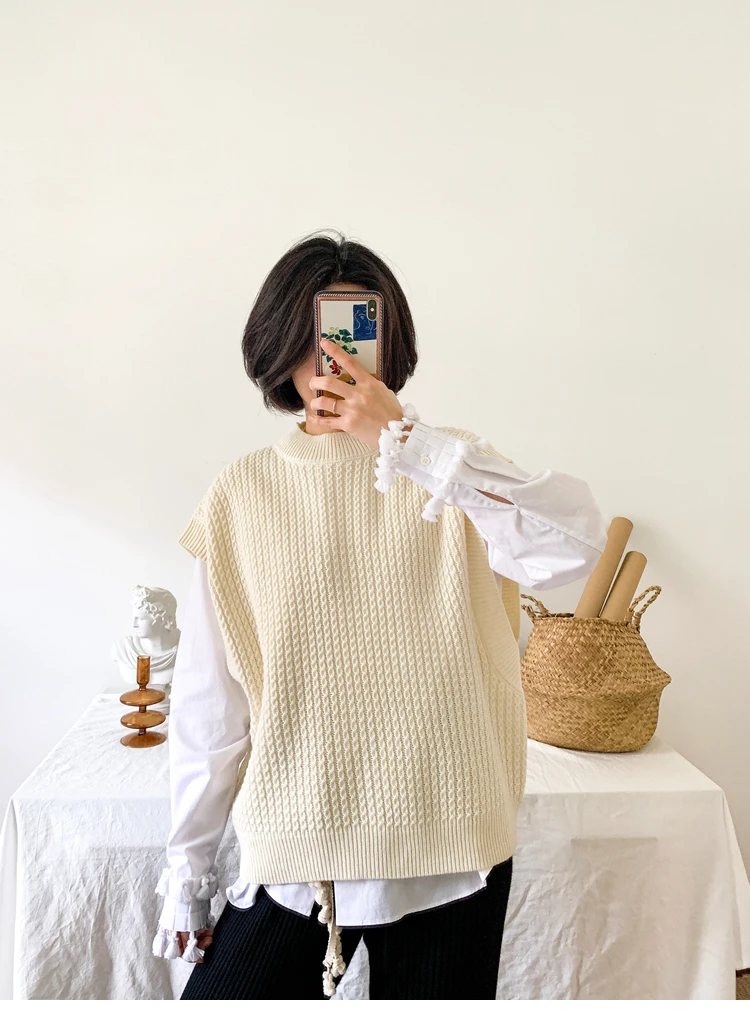 

Women's Knitted Vest Sweater Casual Lady Vintage Knitwear female Sleeveless Pullovers Tops