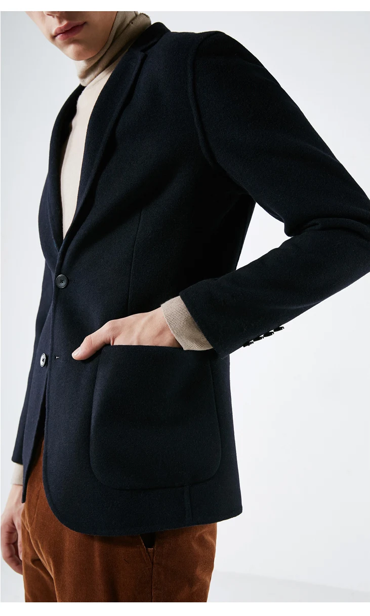 Выбранный мужской шерстяной сплошной цвет Slim-Fit Блейзер Бизнес случайный патч карман одежда S | 418408507