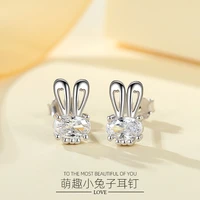 new style fresh girl cute rabbit cz crystal stud earring 2021 fashion women aaa oval zircon earring for bride wedding jewelry