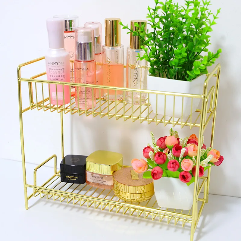 

Nordic Golden Double-layer Storage Rack Bathroom Iron Cosmetics Bath Supplies Storage Kitchen Seasoning Seasoning Bottle Rack
