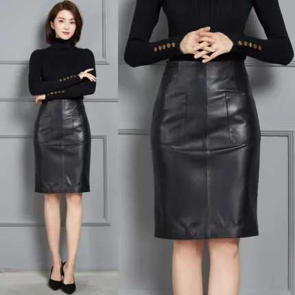 

2021 Women New Fashion Genuine Real Sheep Leather Skirt K8