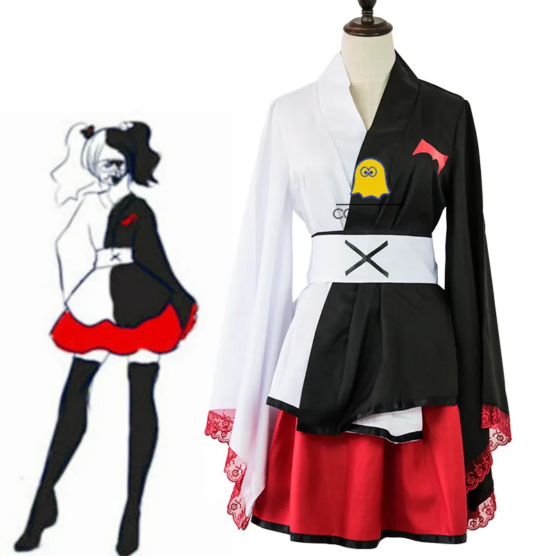 

Danganronpa Monokuma Cosplay Costume for Girls Dangan Ronpa Black White Bear Kimono Red Dress Anime Dress for Women Role Play