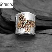 qeenkiss rg6642 jewelry%c2%a0wholesale fashion%c2%a0woman%c2%a0girl%c2%a0birthday%c2%a0wedding gift retro butterfly aaa zircon antique silver open ring