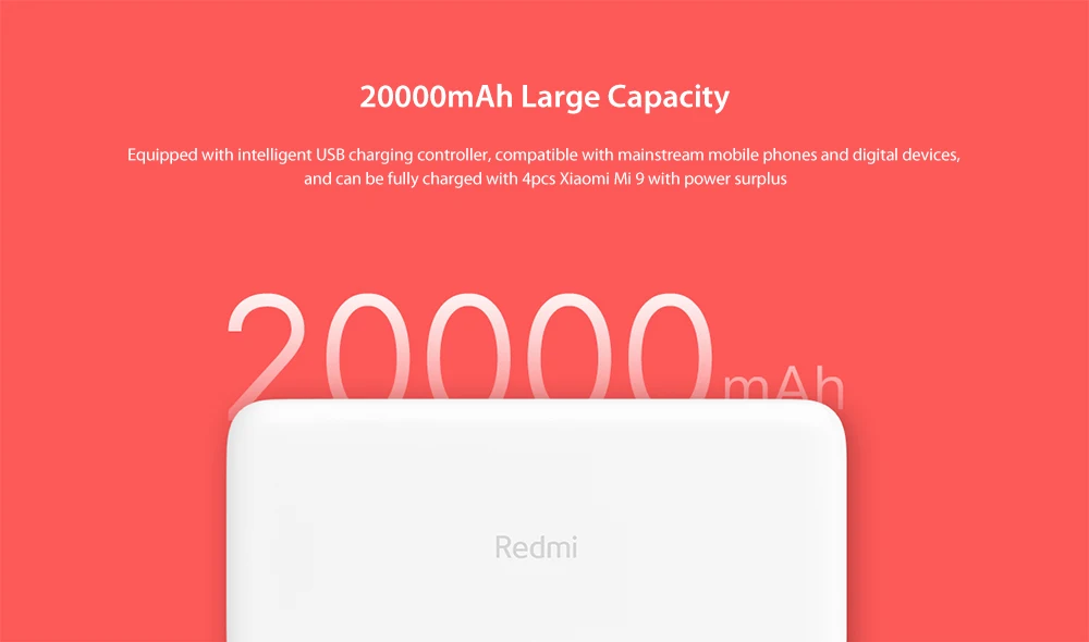 Xiaomi Redmi power Bank 20000 мАч 18 Вт Быстрая зарядка 5,1 В 3.6A Быстрая зарядка портативный 2 USB power bank для смартфона