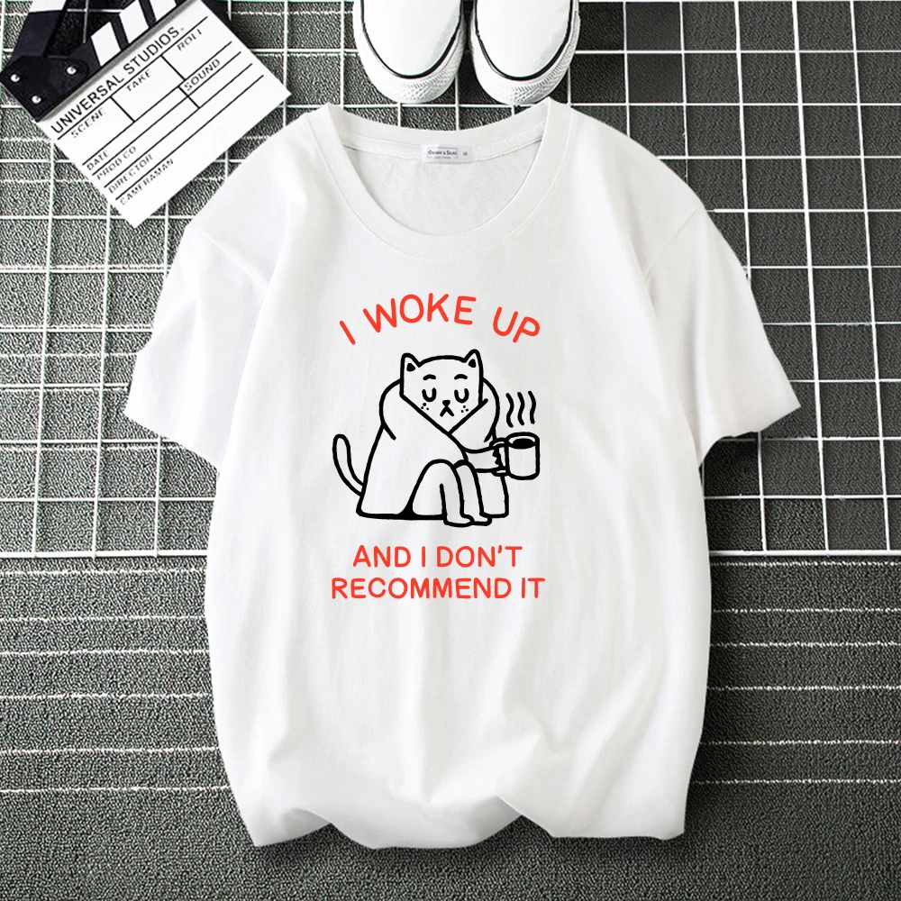 

I Woke Up... Cartoon Fashion Cotton T Shirt Tee Shirt for Men Woman Casual Loose Cartoon Tops Male Hip Hop Harajuku T-Shirts