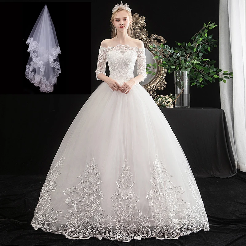 2021 Новый Vestido De Noiva элегантный вырез лодочкой с короткими рукавами Кружевная