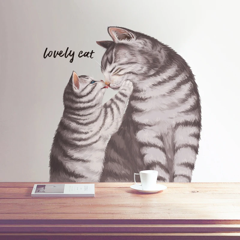 Милая кошка ручная роспись Реалистичная Наклейка на стену для спальни