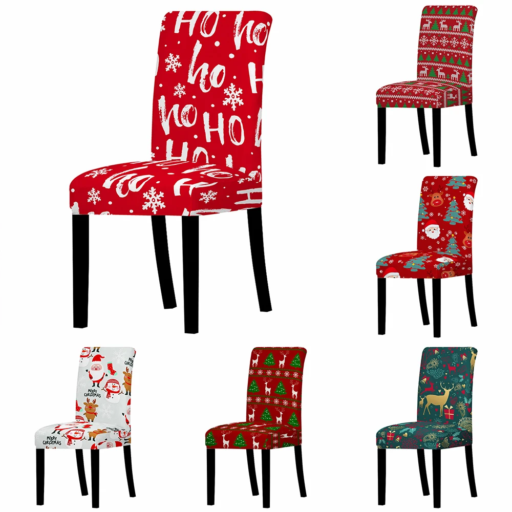 

Merry Christmas Elastic Dining Room Seat Chair Covers Santa Claus Chair Cover Stretch Slipcovers For Kitchen Banquet Party Decor