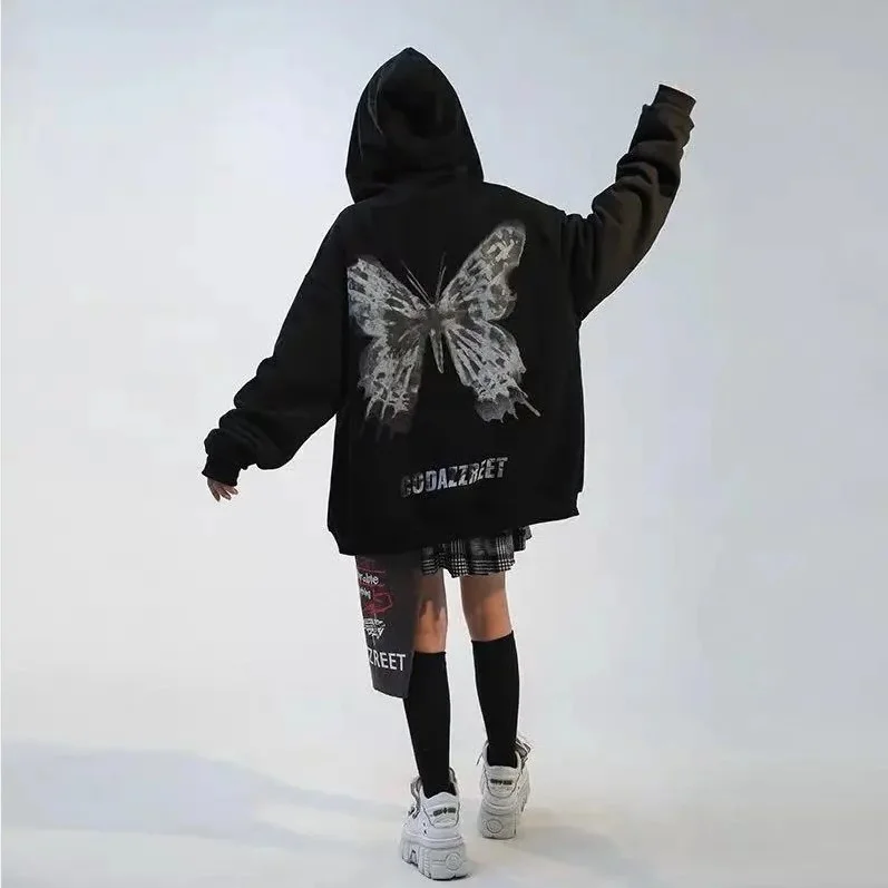 

2021 Early Autumn Guochao Brand Dark Wind Butterfly Cardigan Hooded Jacket Men's and Women's Couple's Sweater Guochao