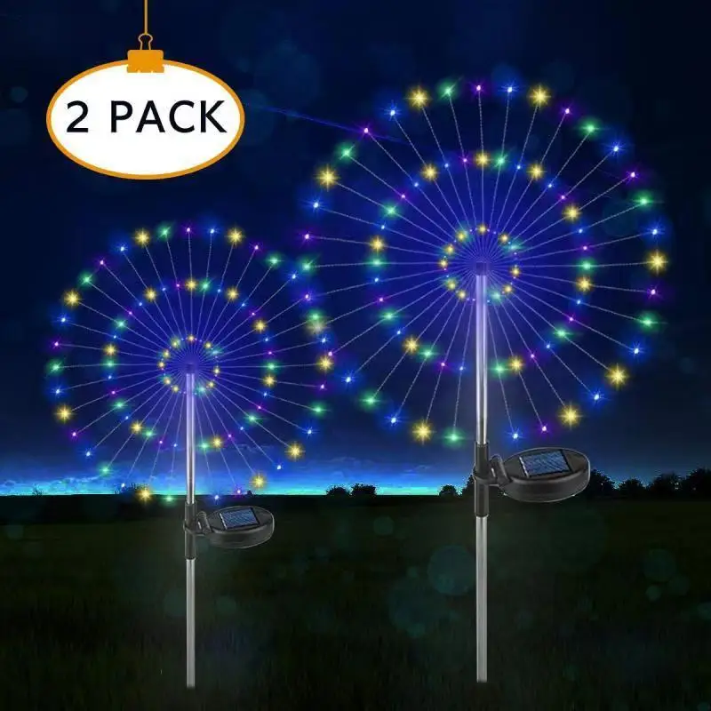 8-function Solar Energy Oval Ground Inserted Fireworks Lights Festival Christmas Outdoor Garden Lawn Decorative Lights