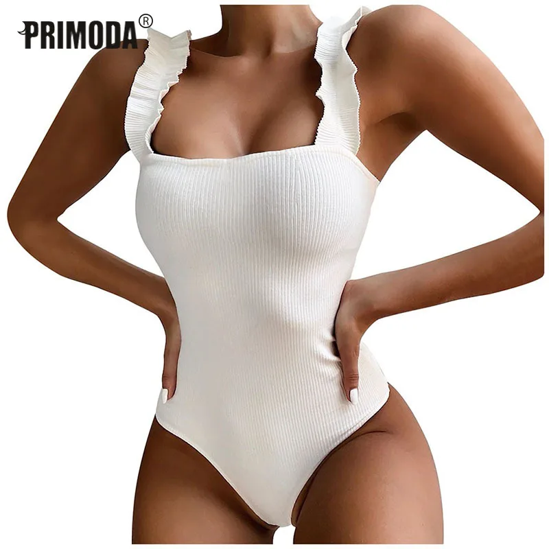 Новинка 2020 Женское боди черное белое Плиссированное сексуальное летнее модное