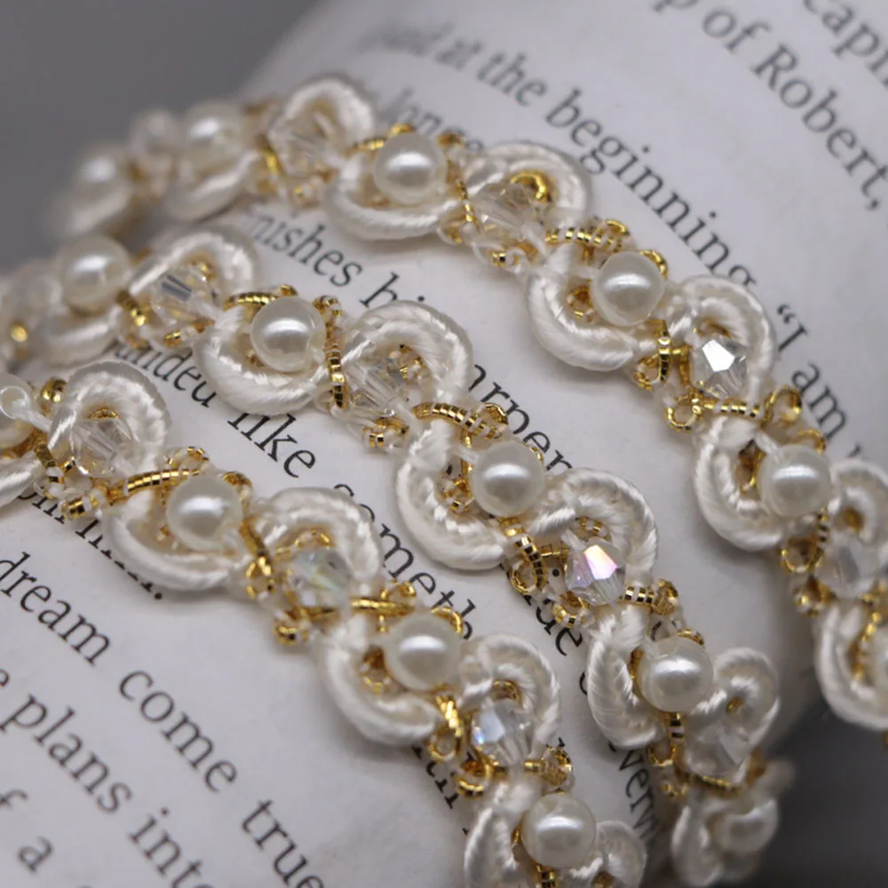 1 см * ярд стразы жемчужные кружевные отделки для одежды ручная работа и ленты DIY