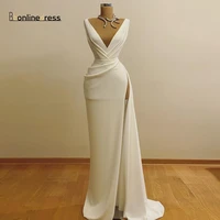 bbonlinedress sexy white evening dress 2020 deep v neck sleeveless split long formal party gowns prom dresses vestido de festa