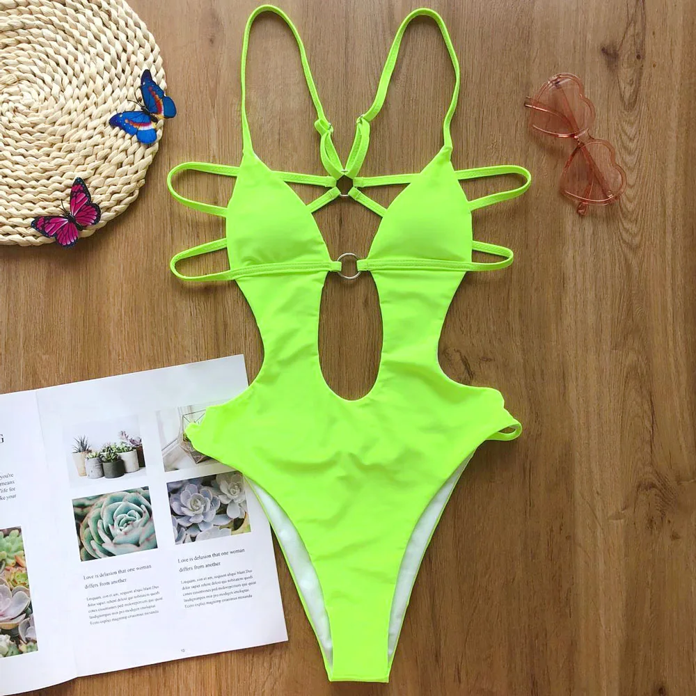 Пикантные None Выдалбливают Монокини с высоким вырезом Для женщин Плавание одежда