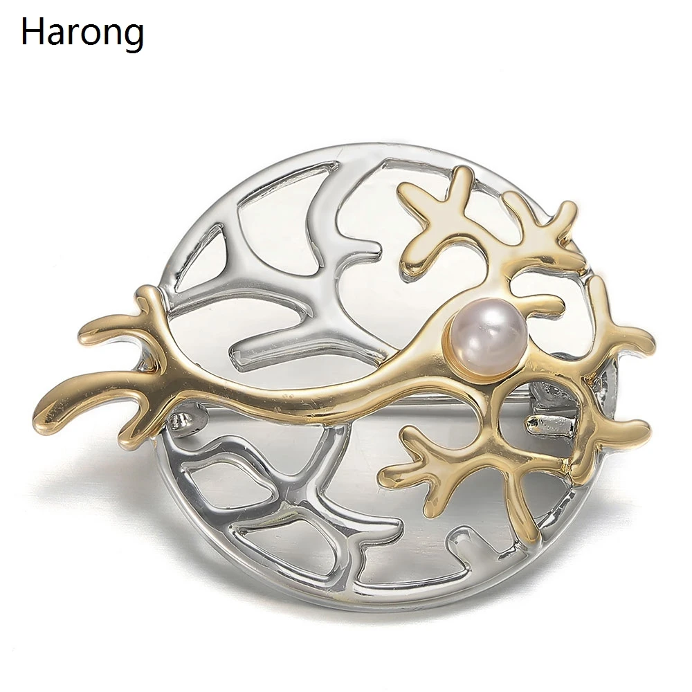 

Exquisite Quality Neuron Gene Round Medical Brooch Pin Inlaid Pearl Fashion Lapel Alloy Pins Badge Jewelry For Doctors Nurses