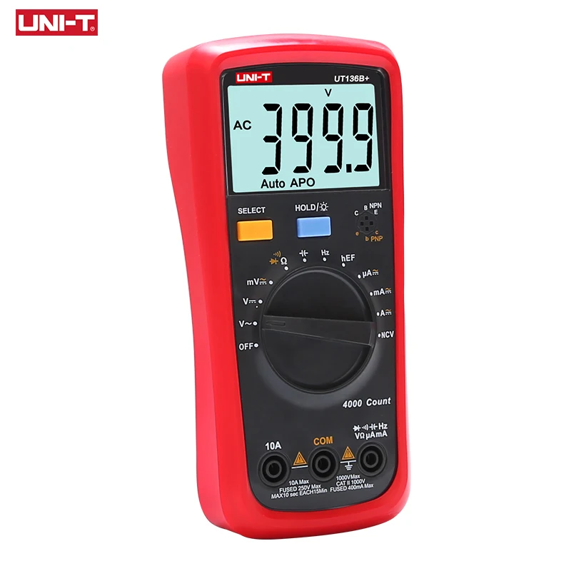 UNI-T UT136B+ цифровой мультиметр с автоматическим диапазоном AC/DC 1000 В/10A DMM Ом Сопротивление емкости Частота Диод тестер