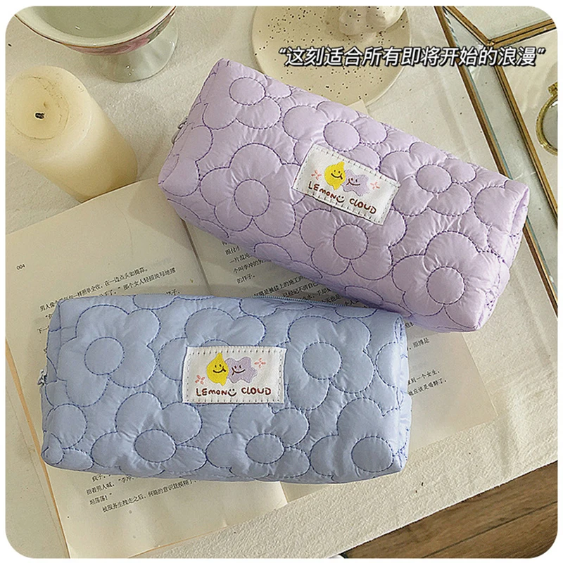 

Cute Pencil Case for Girl Candy Color Large Capacity Flower Embroidery Pen Case Pencil Bags Student Soft Fashion Stationery Bags