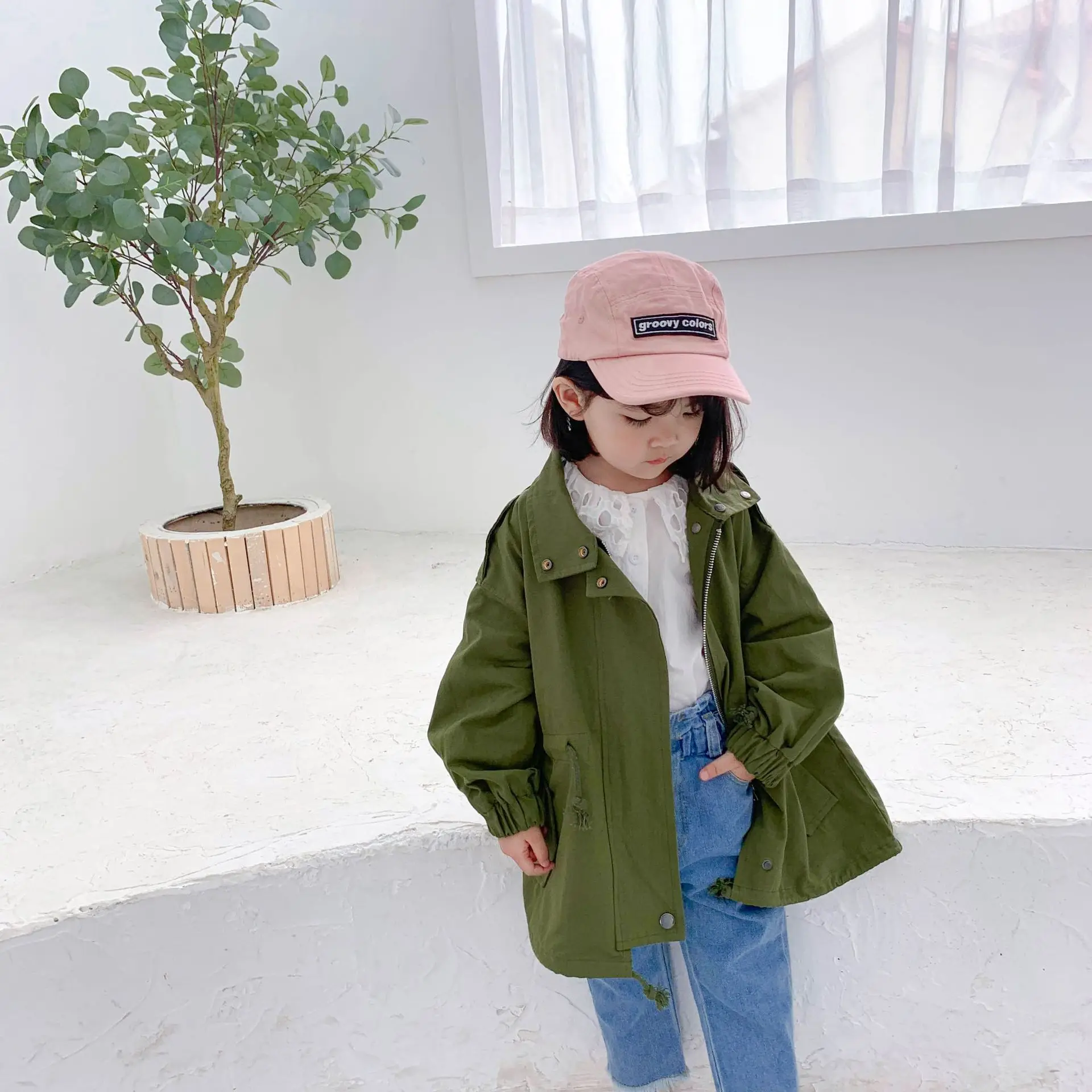 Тренч для девочек двубортные куртки одежда топы детская ветровка