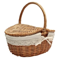 basket woven vintage picnic basket wicker willow camping handle shopping food fruit picnic basket