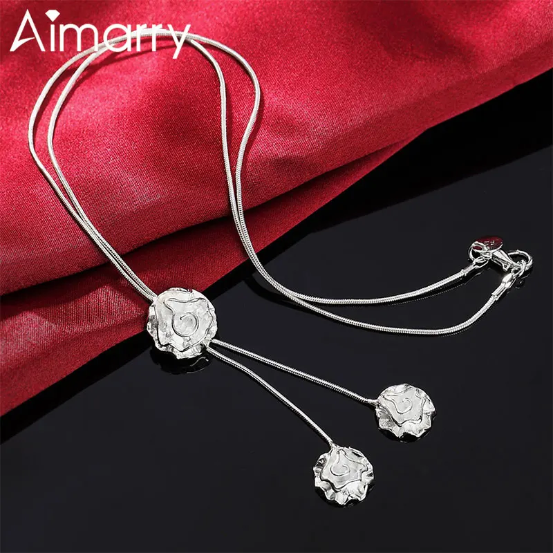 

Aimarry 925 Sterling Silver Snake Chain Rose Flower Pendant Necklace For Women Birthday Wedding Gifts Fashion Jewelry