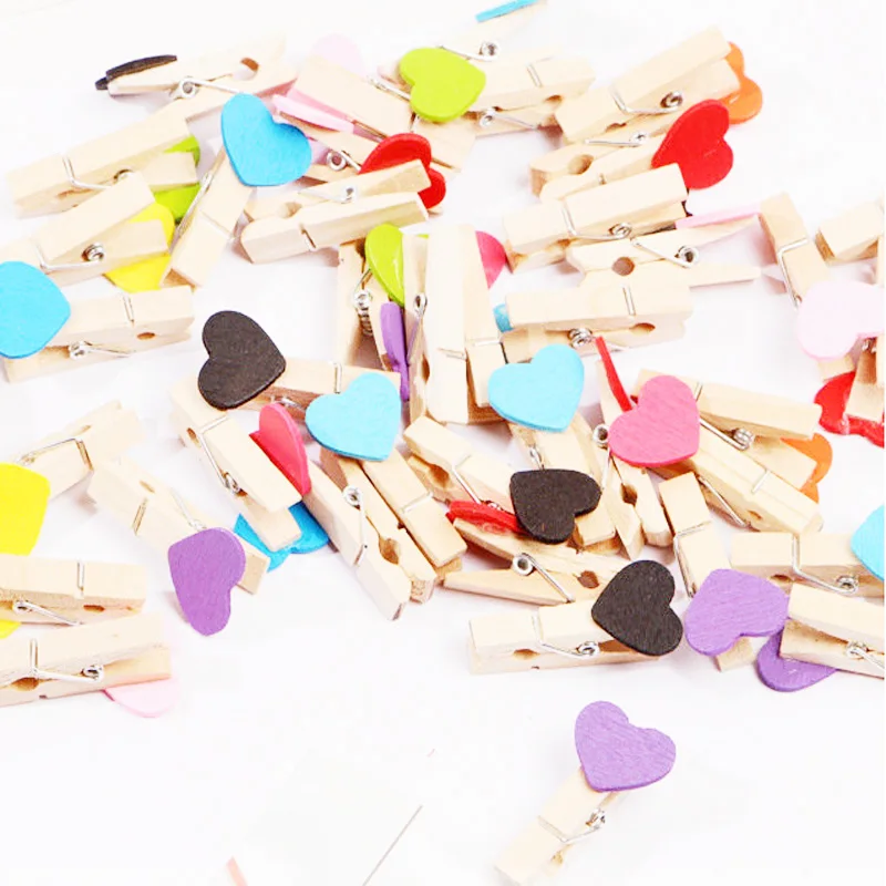 

50pcs 3.5cm Mini Heart Shaped Wooden Clothespins Colored Craft Clips for Bridal Shower Wedding Birthday Party