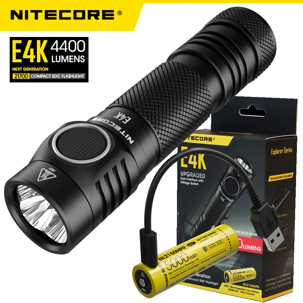 Компактный фонарик NITECORE E4K 21700 для повседневного использования макс. дальность