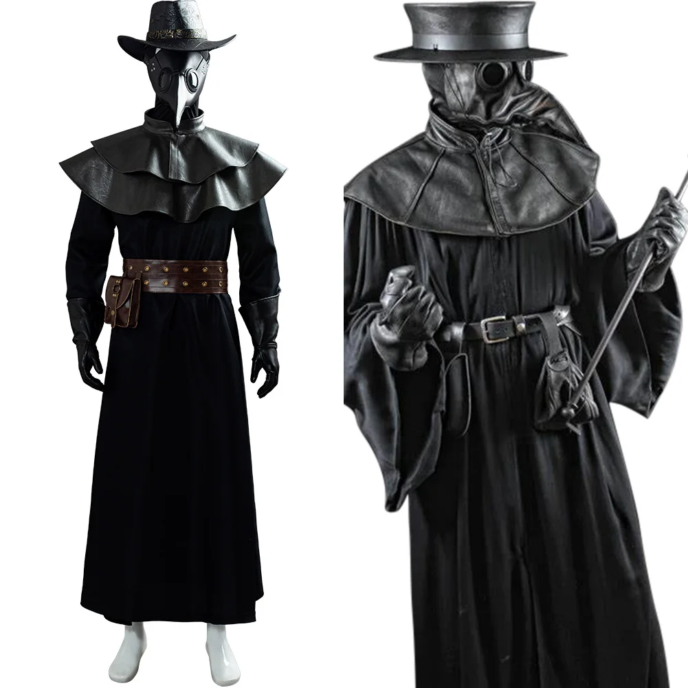 

(В наличии) костюм Чумного доктора в стиле стимпанк, длинный халат, накидка, костюм на Хэллоуин, карнавальные костюмы для взрослых мужчин и женщин