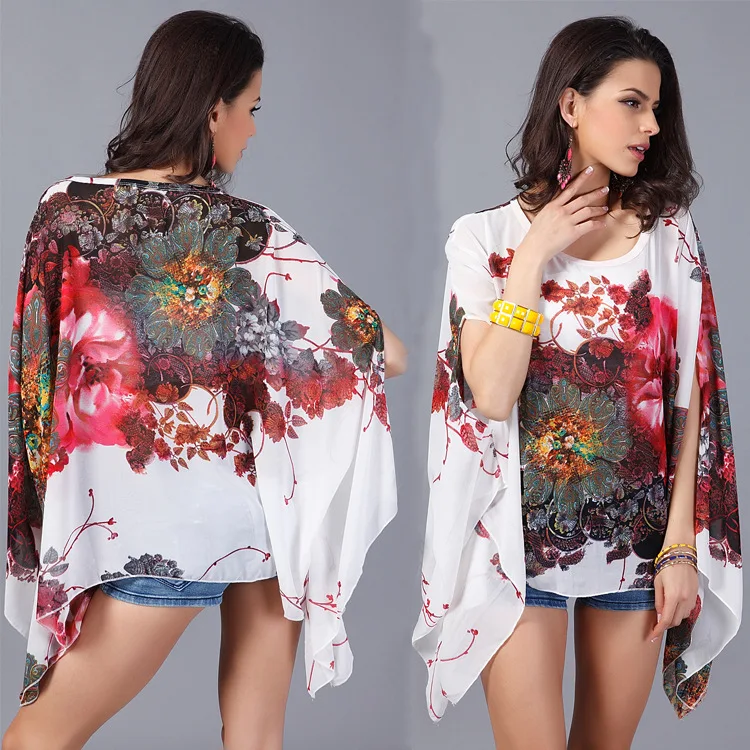 

Women Fashion Casual Loose Round Neck Irregular Short Bat Sleeves Blouse Ladie Daily Beach Holiday Shirts Girls Elegant Top