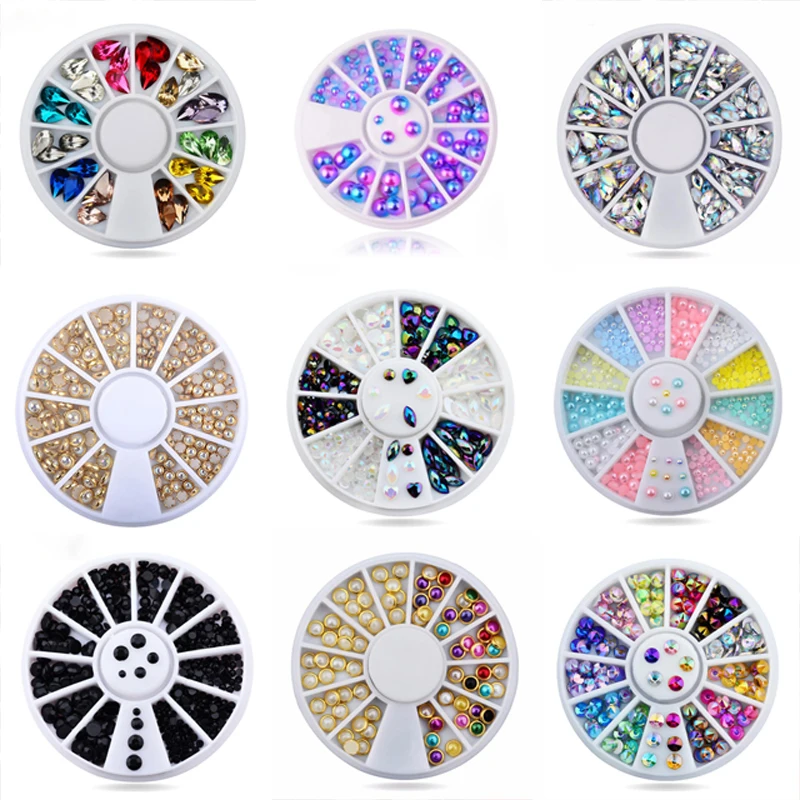 

1 Wheel AB Acrylic Nail Art Rhinestones Wheel Glitter Dropwater Bow Designed DIY Manicure 3d Nail Art Decorations Tools