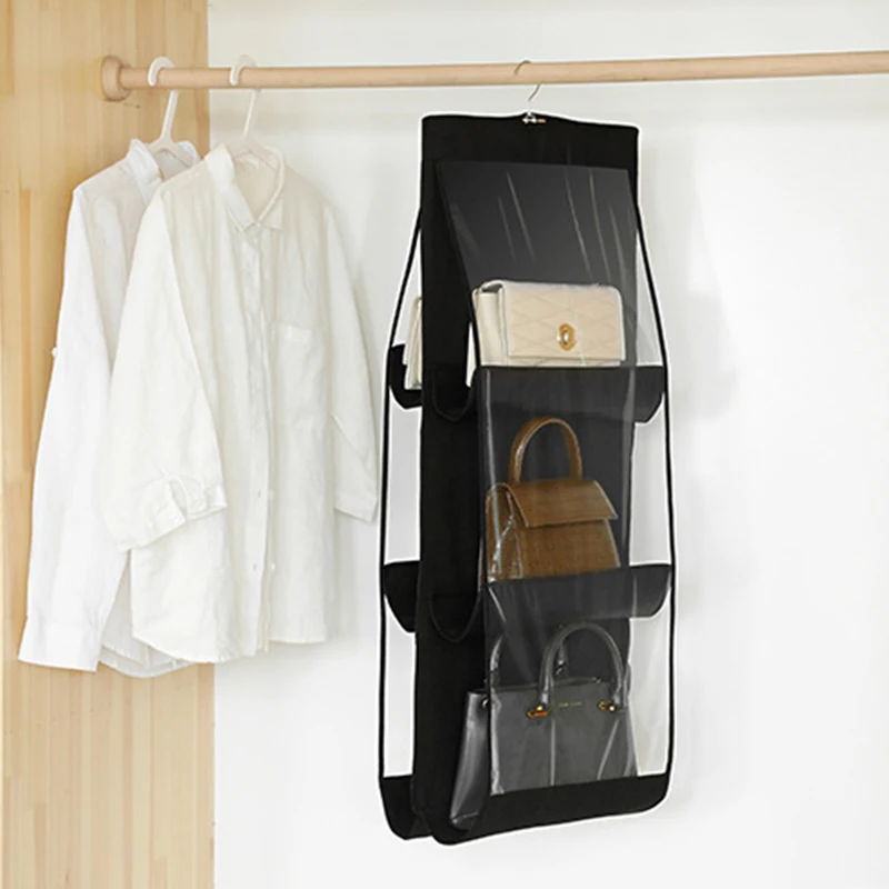 

6 Pocket Foldable Hanging Bag 3 Layers Folding Shelf Bag Purse Handbag Organizer Door Sundry Pocket Hanger Storage Closet Hanger