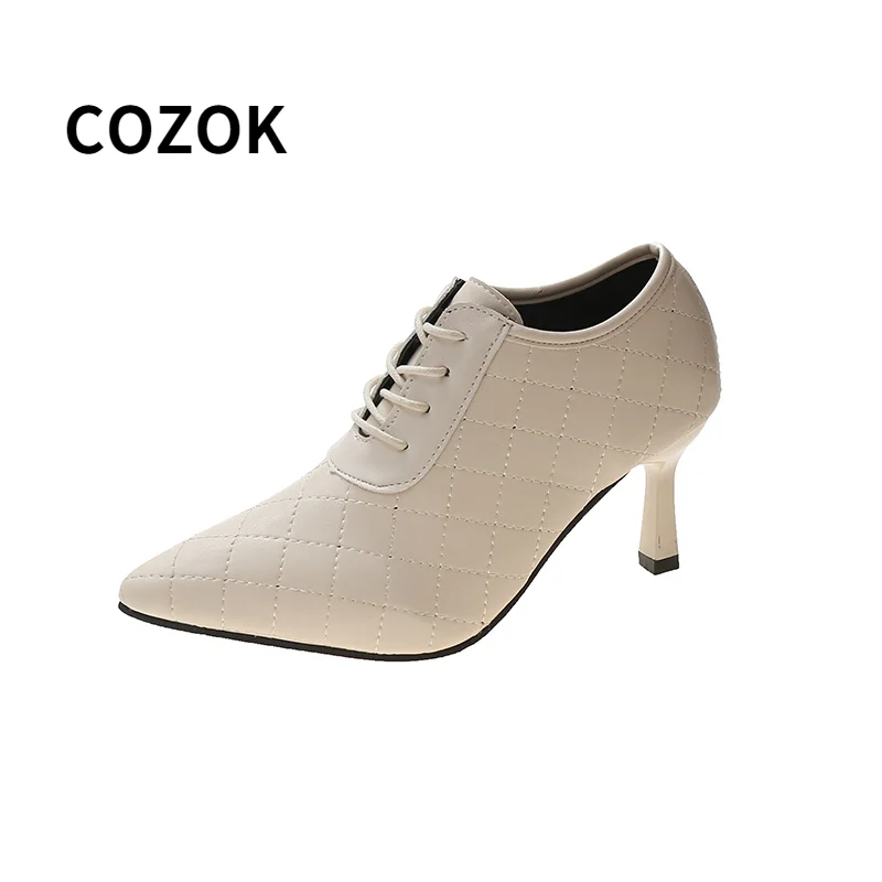 

COZOK 2021 New spring Winter Women Pumps Boots High Quality Lace-up European Ladies shoes PU high heels Boots Fast delivery