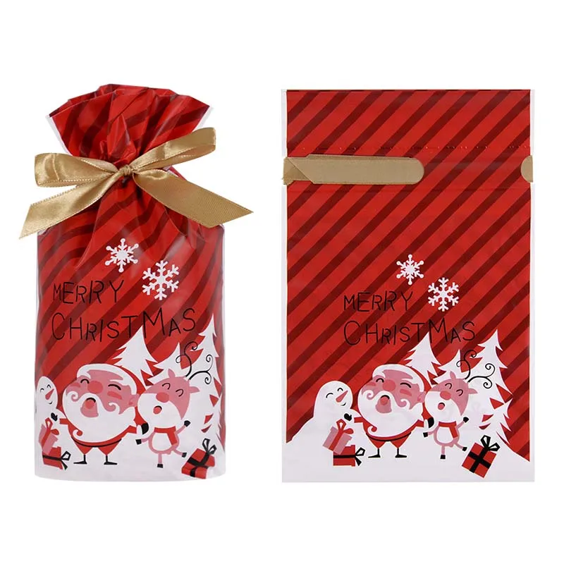 

10pcs Christmas Candy Cookie Plastic Bag Gift Wrapping Drawstring Bags Christmas Decorations Home New Year 2022 Noel Presents